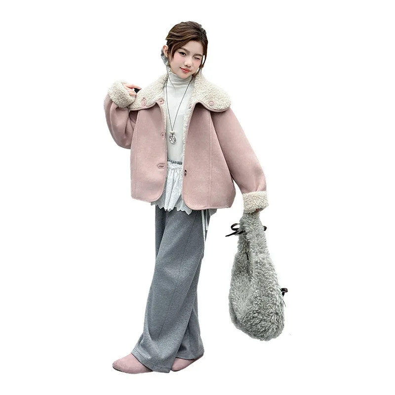 Girls' Autumn and Winter Thickened Two-sided Coat 2025 New Girls' Winter Velvet Warm Fur Integrated Coat