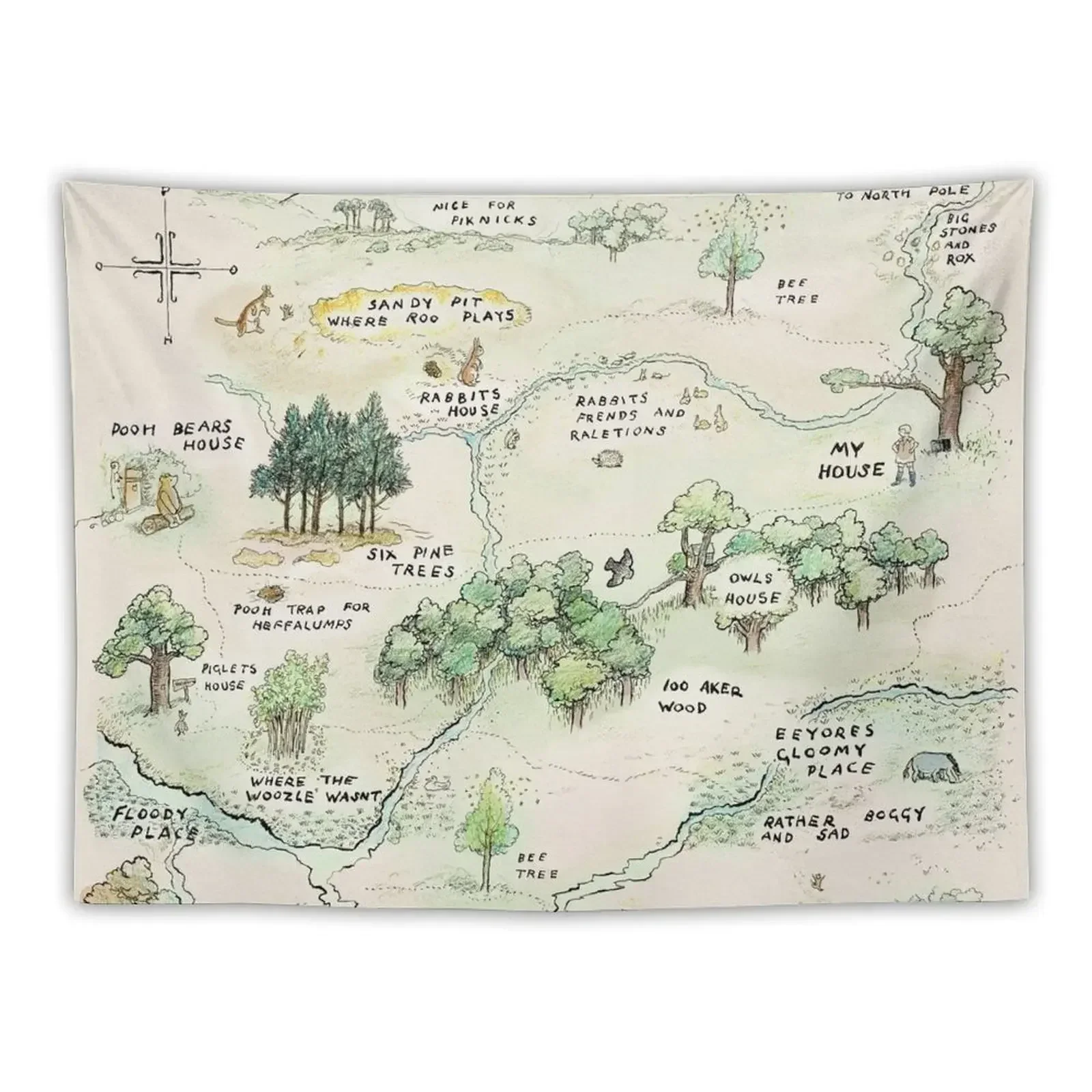 100 Acre Wood Map by E.H. Shepard Tapestry Bed Room Decoration Bedroom Decor Tapestry