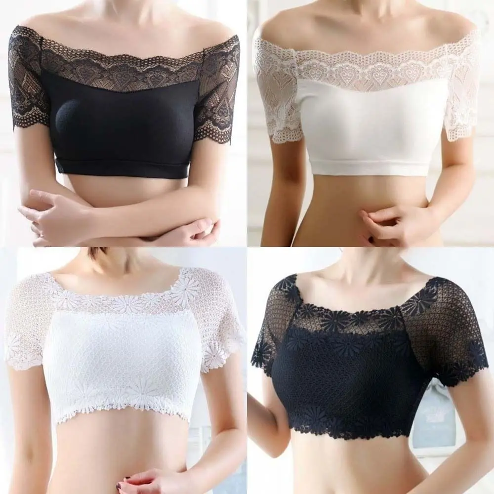 Elastic Hollow Short Lace Camisole Square Neck Transparent Crop Tops Tanks Sleeveless Undershirt Bra Vest Spring Summer