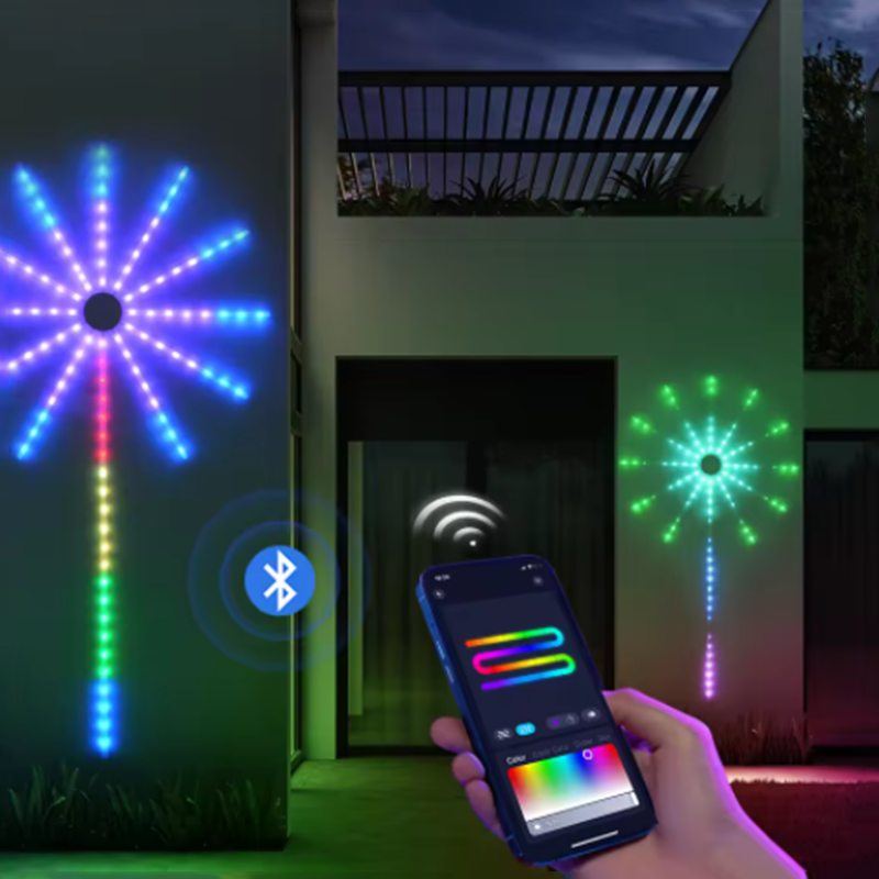 Bluetooth Fireworks Light, Waterproof USB Fairy LED String Light,Neon RGBIC Wall Lamp for Outdoor Garden Bedroom Christmas Decor 