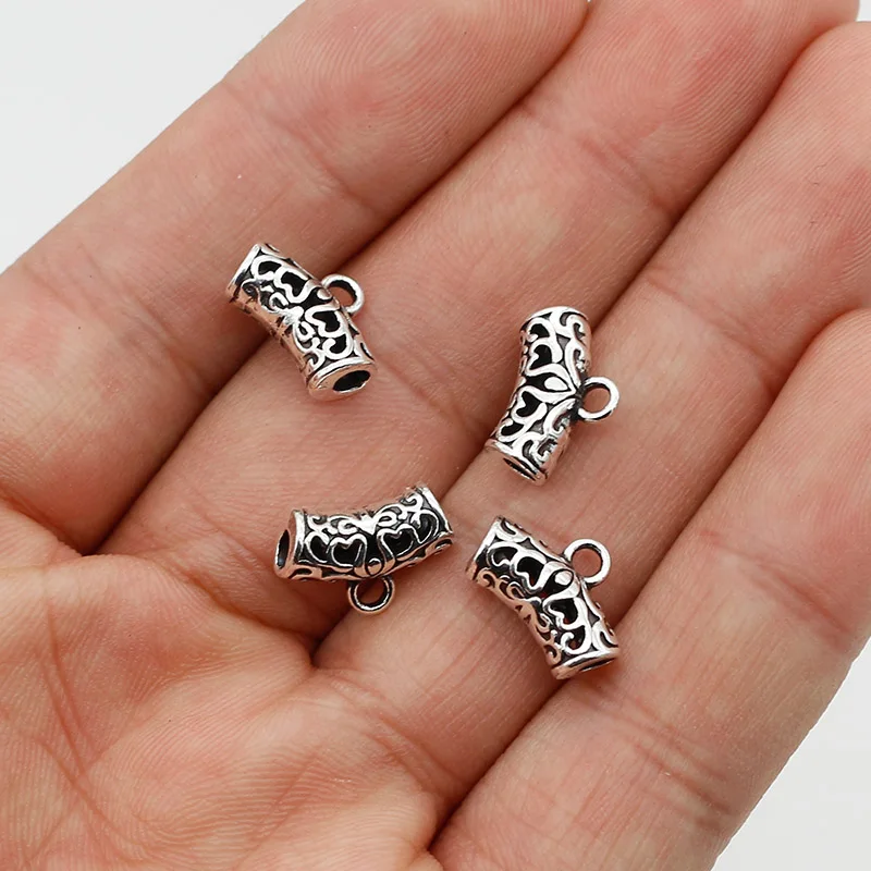 50pcs/lot Antique Hollow Bent Tube Bail Beads Spacer Beads Pendant Clips Pendants Clasps Connectors DIY Jewelry Accessories