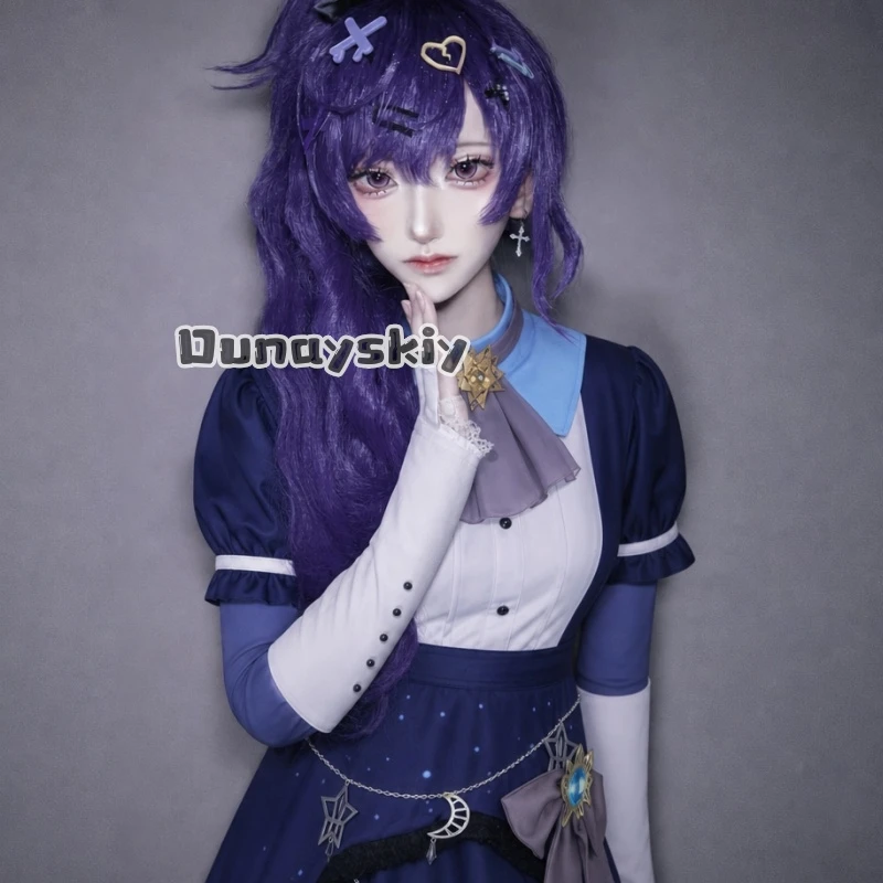 

KS*15Asahina Mafuyu Cosplay Anime Game Project Sekai New Outfit Goth Lolita Retro Long Dress Purple Single Ponytail Halloween