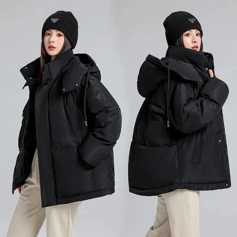 

Windbreaker Warm Cotton Padded Coat Ladies 2025 Winter New Fashion Down Jackets Women Parkas Thicken Hooded Overwear Short Tops