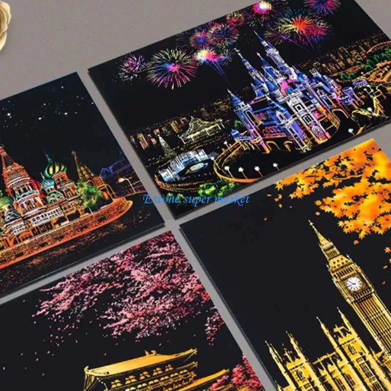 

090B Бумага для рисования царапинами Домашний декор DIY Наборы для рисования скретч-пейзажами