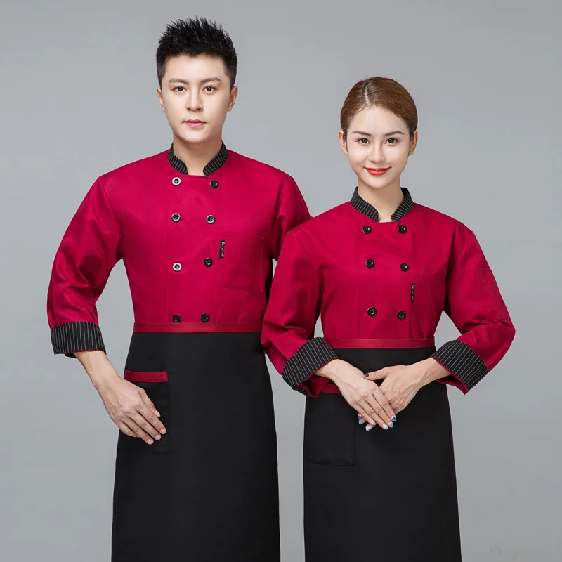 C539 Chef Overalls ชายโรงแรม Baker เสื้อเสื้อผ้าโรงแรมเชฟ Uniform แขนยาว Waiter Coat Chef Uniform plus ขนาด