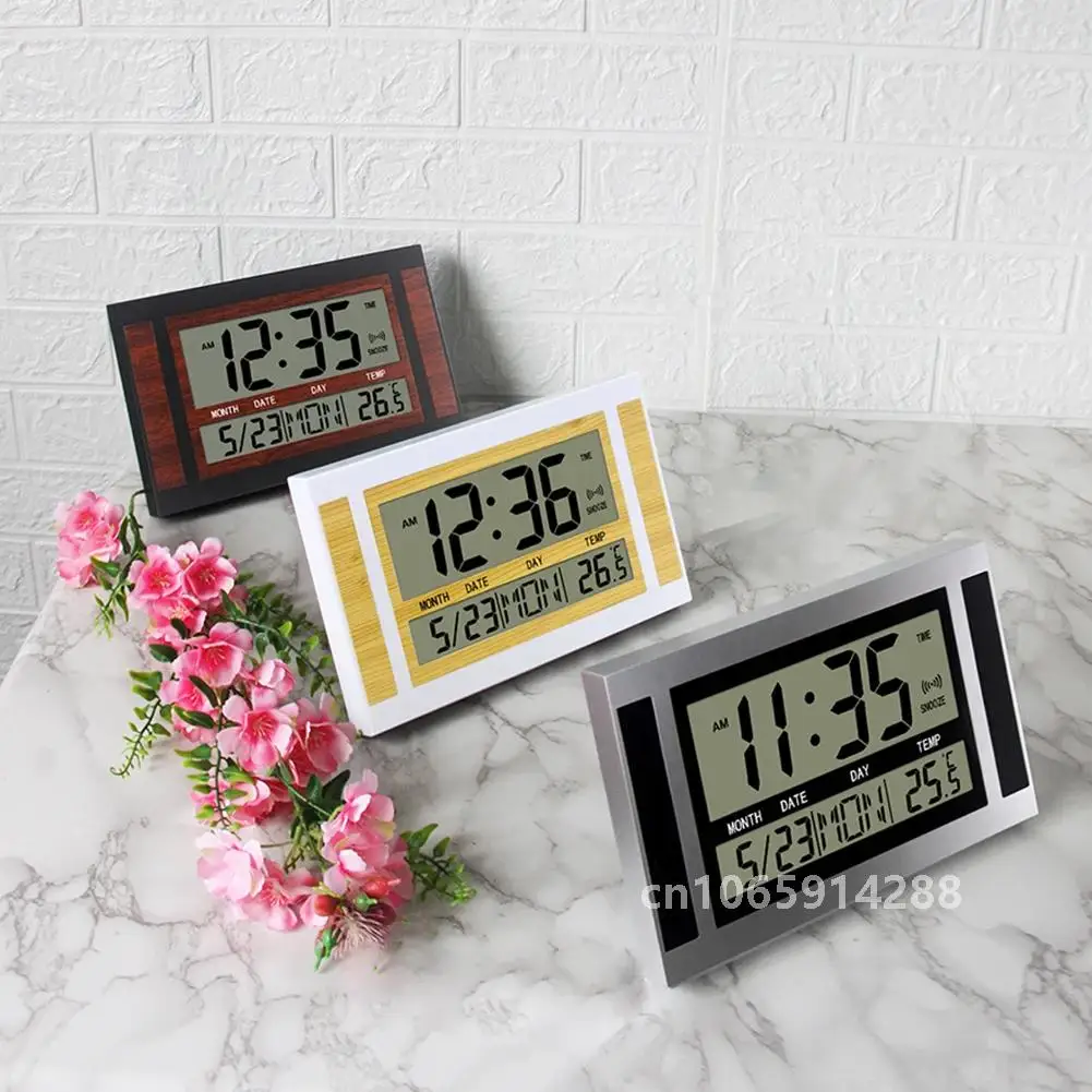 Alarm Clock 12/24 Hour Battery Operated Self-Setting Wall / Desk Mount Calendar Digital Clock For Bedroom Bedside