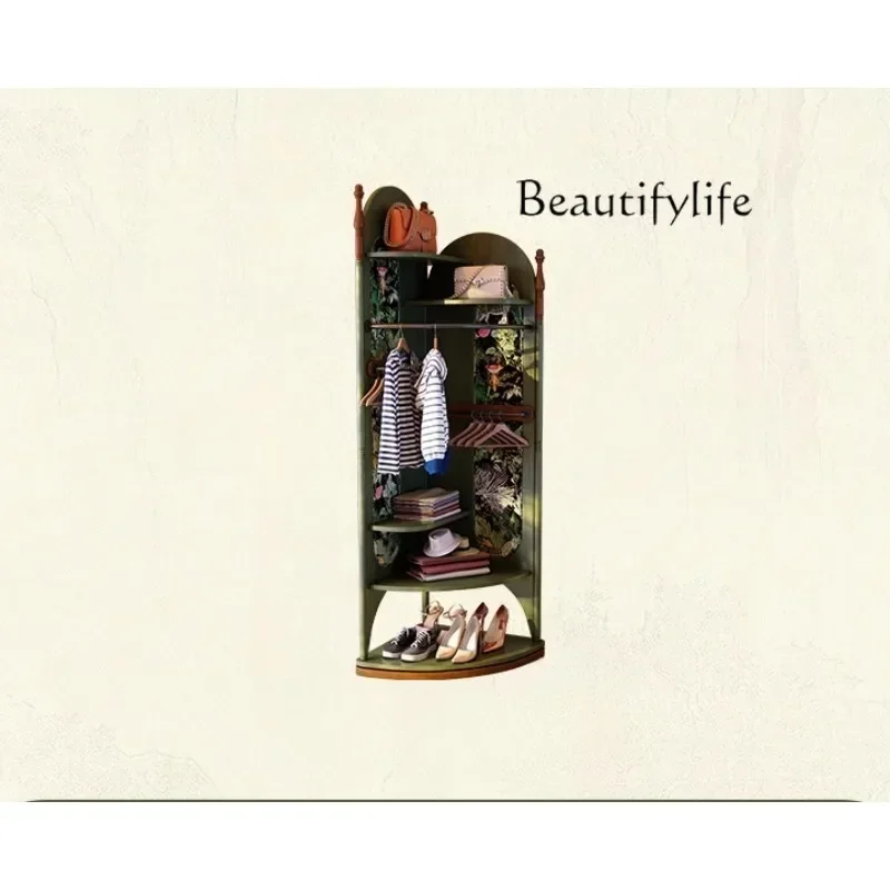 

11Solid wood hanger floor corner French retro rotatable bedroom hanger hanger storage rack