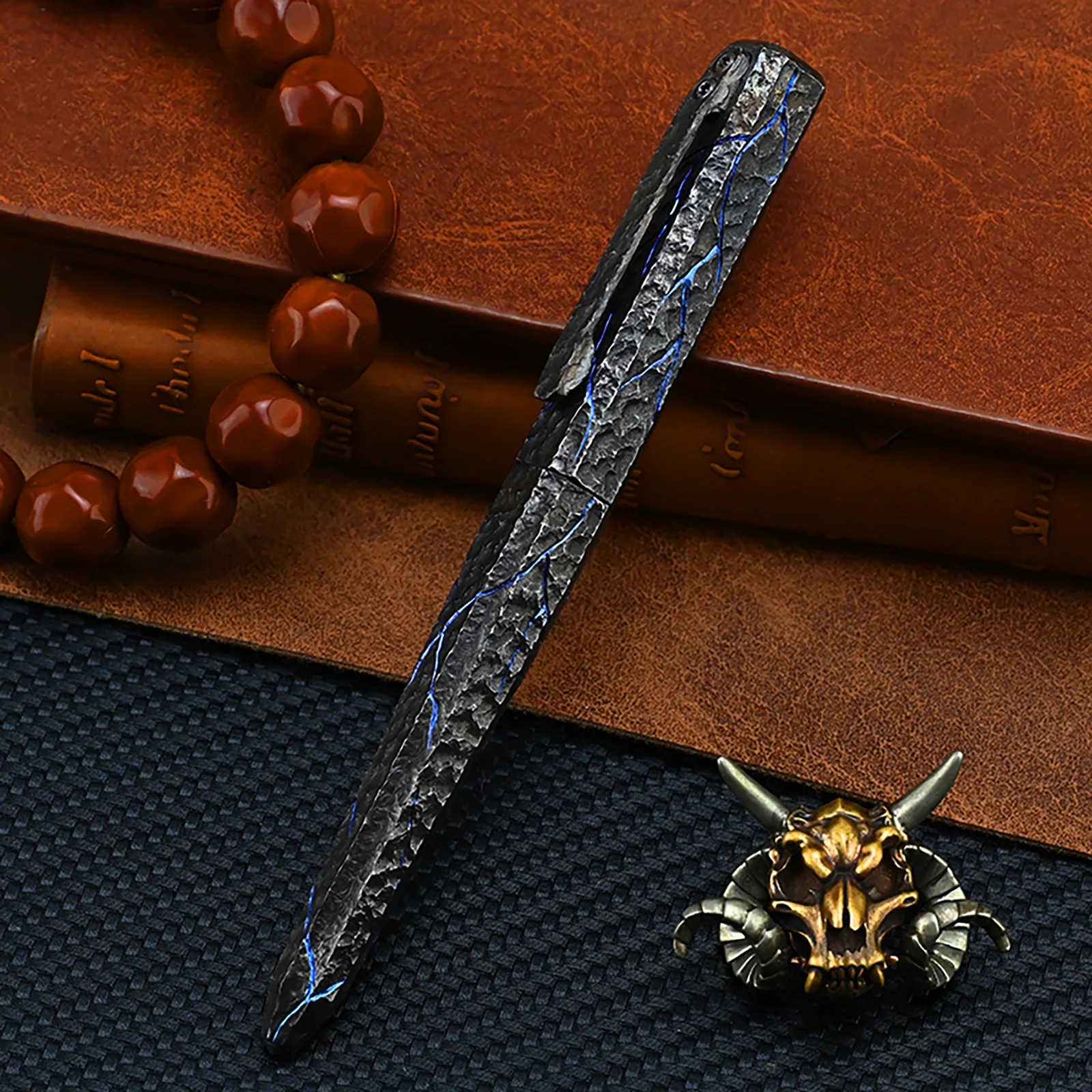 Hand Carved Stone Texture Titanium Tactical Pen Tungsten Tip Premium EDC Signature Gel Pen