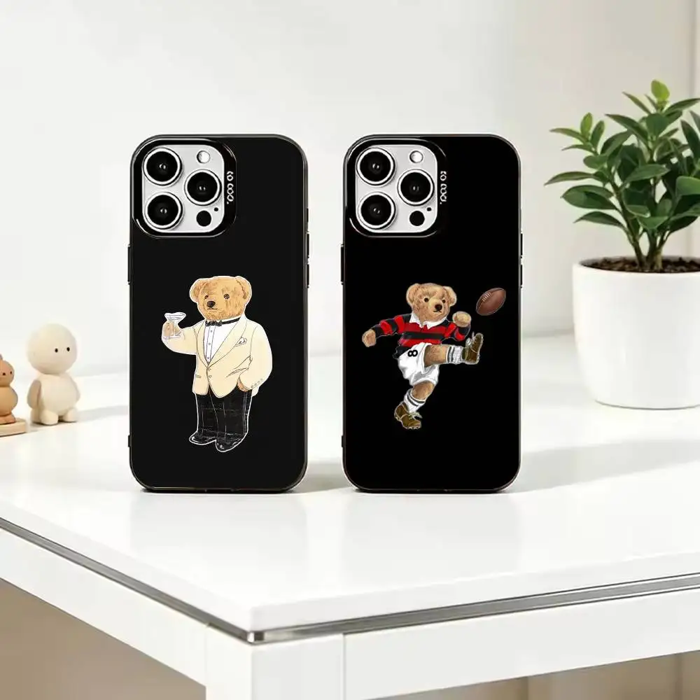 Funda de Teléfono Plateada de Color Fashion B-Baron Filou B-Bear para iPhone 11 12 13 14 15 16 17 Plus Pro Max XS