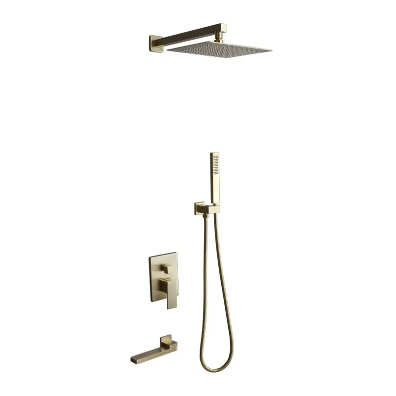 

Top 1 Luxury Brushed Gold Bathroom Shower Set Concealed Shower System 12inch Rain Shower Head Hot and Cold Mixer Tap for Bathtub