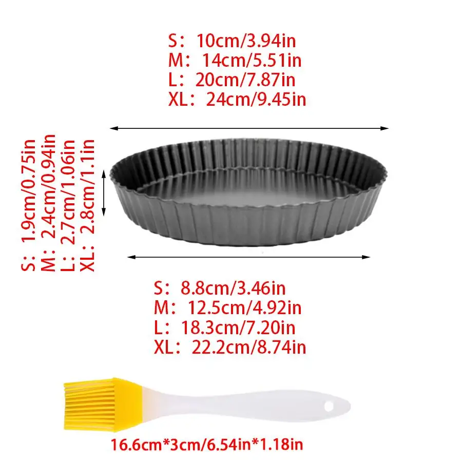1pc Carbon Steel Fluted Tart Baking Molds & 1pc Oil Brush, Kitchen Baking Trays for Making Fruit Pie, Custard Tart, Quiche, XJM