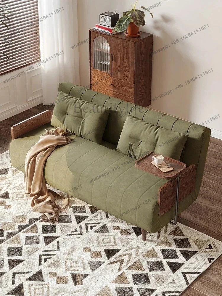 Faux Leather Sofa Bed Foldable Dual-Purpose Living Room Multi-Functional Sofa Japanese Log Single
