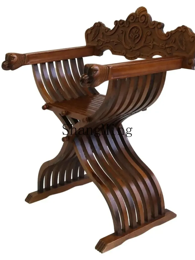 

CL solid wood balcony leisure chair classical carved art design single dining chair