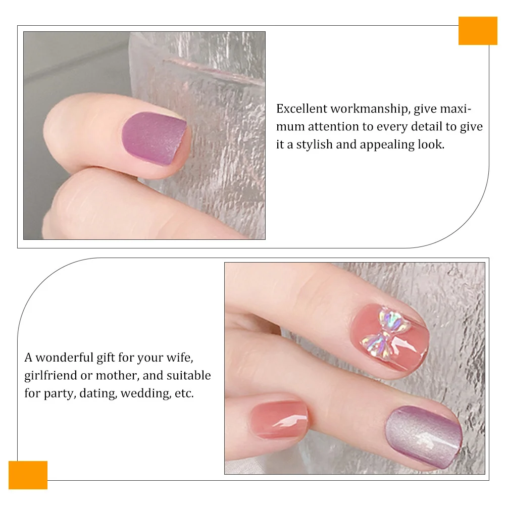 

Press On Nails Full Cover False Bowknot Design Long Artificial Nail Tips For Women Stick On Decorative Fake Nail Art Salon