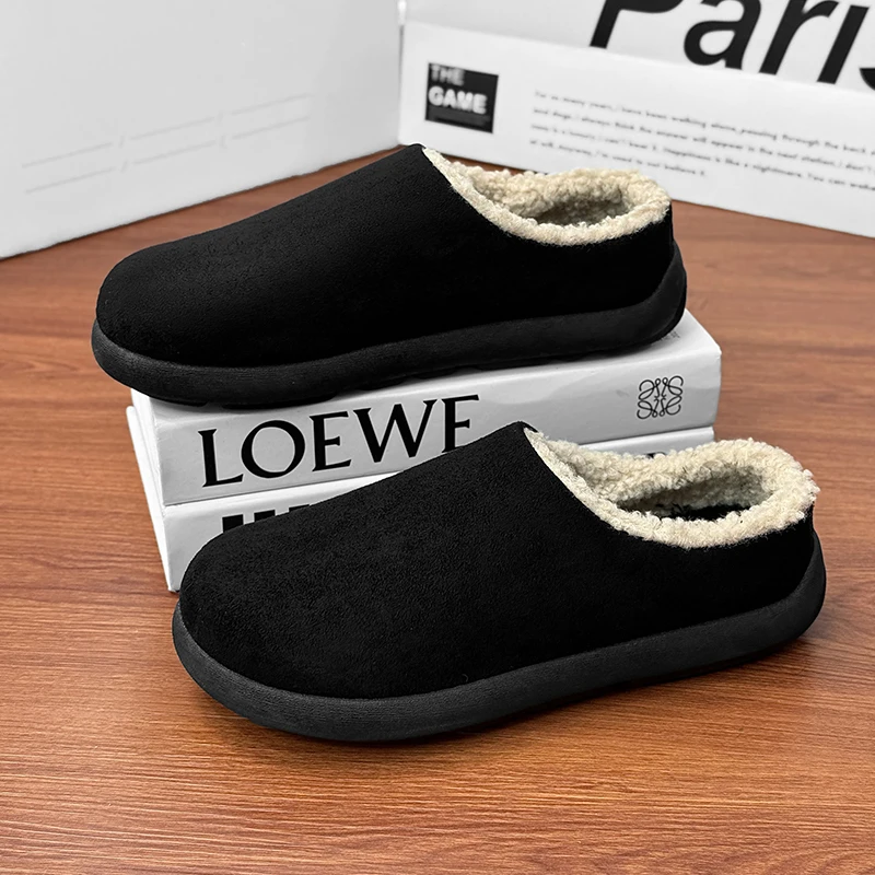 Winter New Arrival Men's Plush Lined Warm Cotton Slippers, Non-Slip Indoor Outdoor Cozy Fleece Shoes for Men