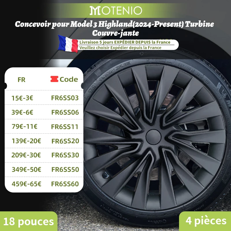 4 pièces capuchon de roue 18 pouces Turbine Automobile enjoliveur pour Tesla modèle 3 Highland 2023-2026 capuchon de moyeu Performance remplacement pour Tesla