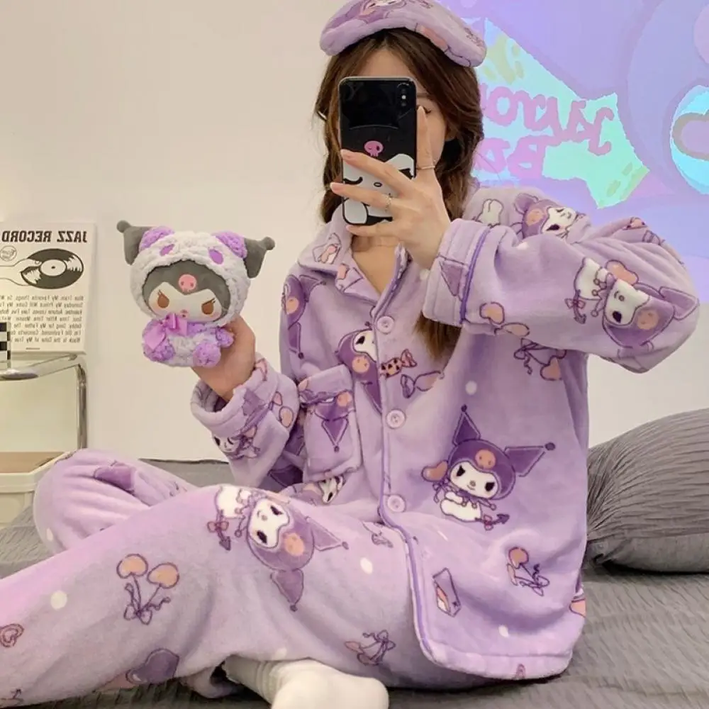 

Женская зимняя Пижама Sanrio Kawaii Kuromi My Melody Cinnamoroll почтовый плюшевый ночной город мультфильм теплая домашняя одежда для студентов