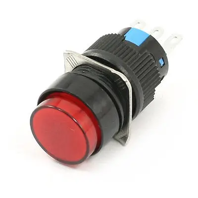 AC250V 5A SPDT 3Pin Solder Momentary Red Indicator Push Button Switch
