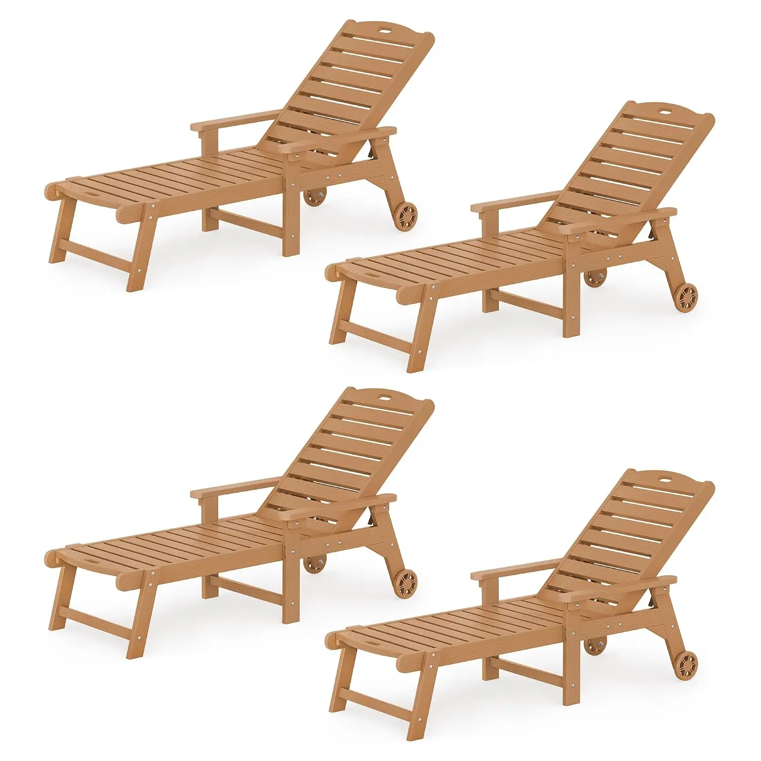 HDPS Outdoor Lounge Chair Set of 4 with Wheel 5-Position Adjustable Pool Patio Lounger, Customized