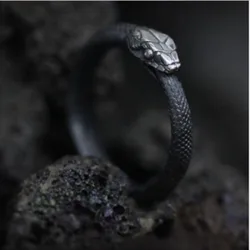 New Simple Trend Punk Black Live Mouth Articulated Snake Ring Dark Vanguard Party Gift Gothic Vintage Snake Ring Women's Jewelry