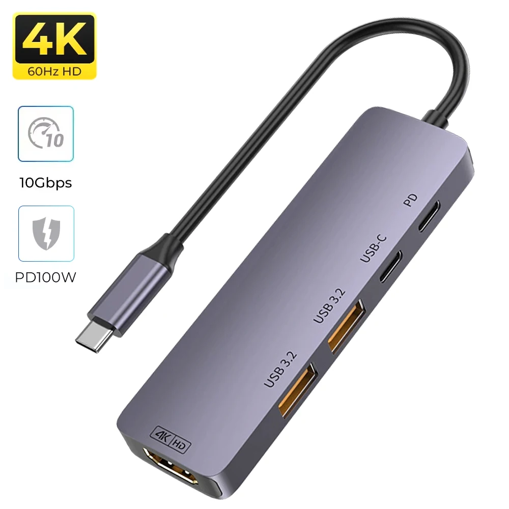 

USB-концентратор 5/10 Гбит/с с зарядкой PD 4K 60 Гц, высокоскоростной адаптер-сплиттер USB-C, удлинитель для MacBook Air Pro, аксессуары для ноутбуков