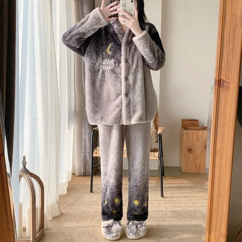 High-end 】 Fat Mm Pajamas Women Loose Thin Coral Velvet Large Size Home Wear Gradient Change 290 Pounds of The Latest Model