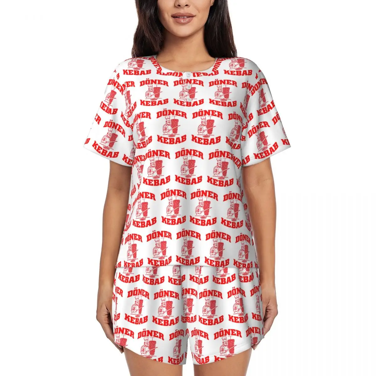 

Doner Kebab Print Round Neck Short Sleeve Nightgowns for Sleeping Sleepshirts Women Soft Pajama Set Short Pants