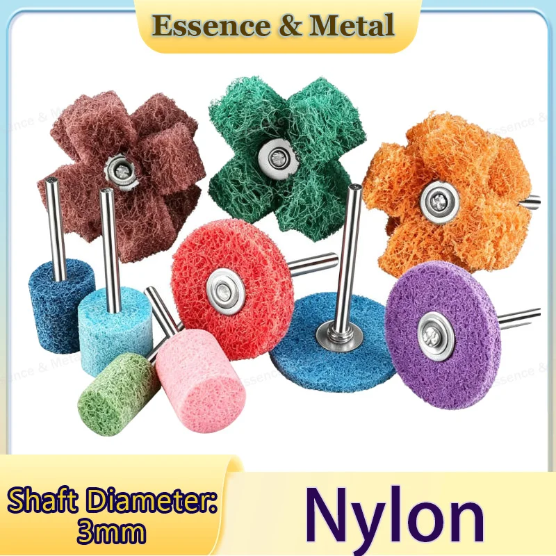 Handle-Mounted Fiber Grinding Heads Nylon Polishing Wheels 3mm Shank Diameter Suitable for Grinding Rust Removal and Deburring