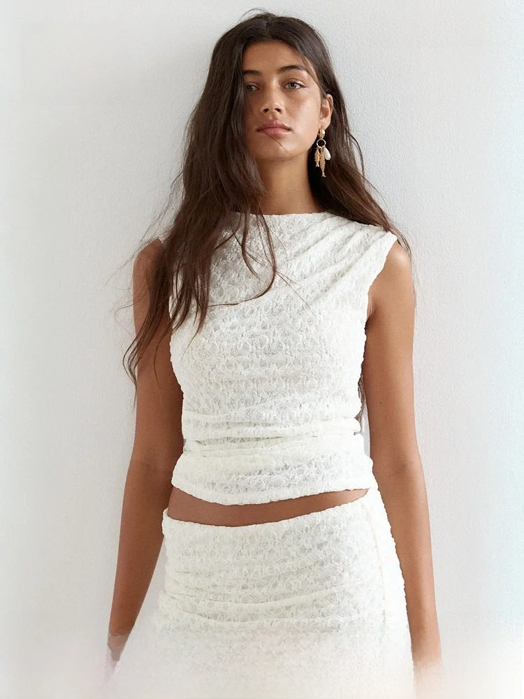 

Летний женский модный повседневный топ H&M из кружевной ткани с драпировкой для подружек невесты, модель 1310027, из нейлона и спандекса, жилет-блузка