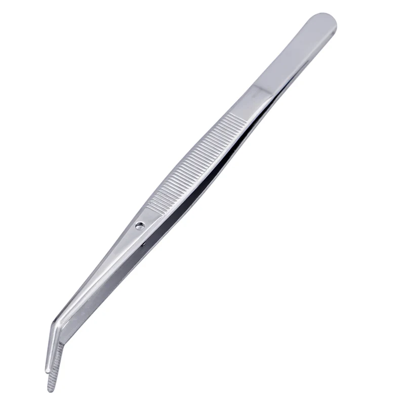 3pcs Dental Tweezers Stainless Steel Surgical Serrated Curved Tweezers Pincers Forceps Cotton Dressing Clip view 3