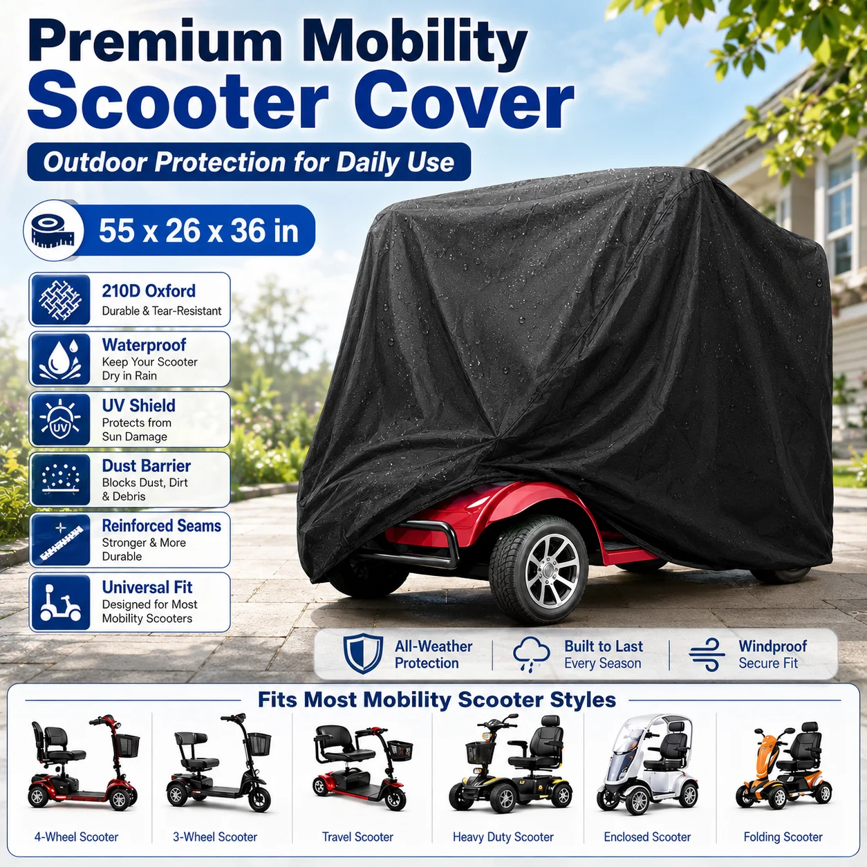 Outdoor Power Lift Chair - Pokrowiec na skuter inwalidzki 55 cali,