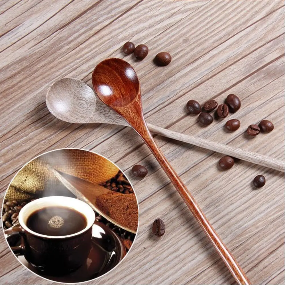 Traditional Wooden Spoons Large Long Handled Spoon Kids Spoon Wood Rice Soup Dessert Spoon Coffer Tea Mixing Tableware