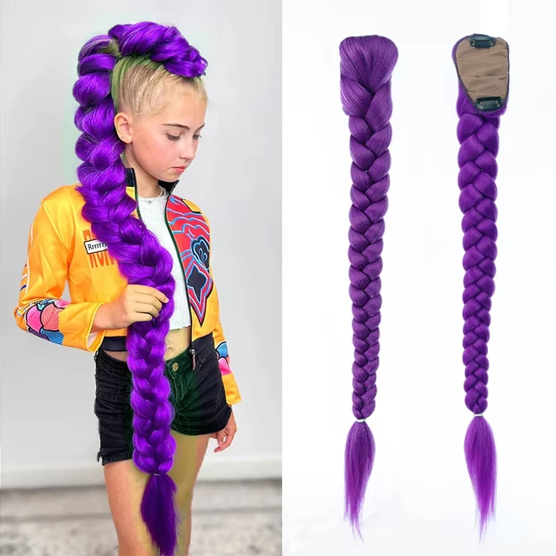 

Synthetic Skpop wig Purple Hair Ponytail Rumi Costume Hairstyle Long Ponytail with Clips for Kids Girls Halloween Christmas