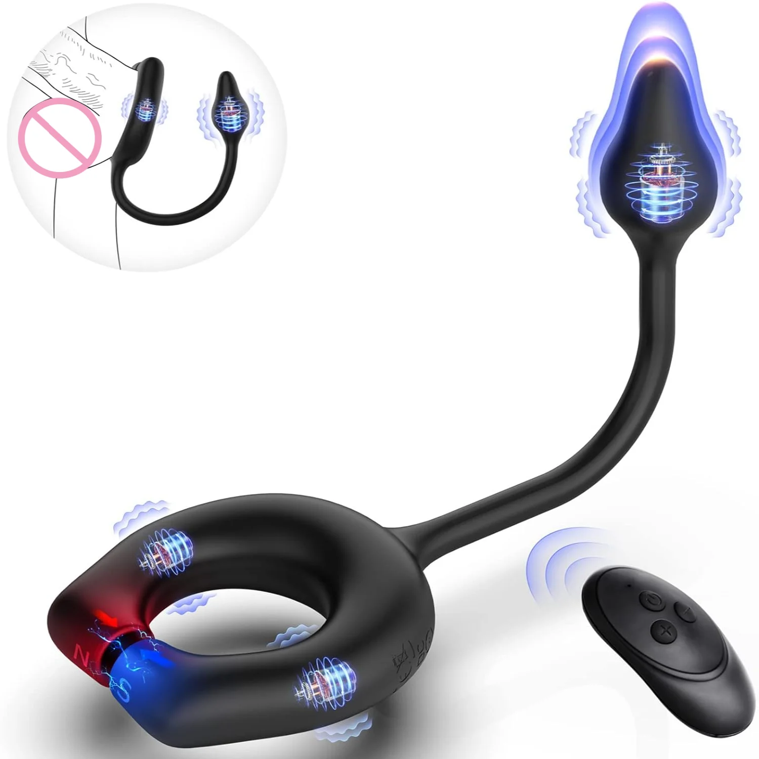 

Vibrating Cock Ring with Anal Plug Penis Ring Vibrator Magnet Adsorption Design 10 Vibration Modes Sex Toys for Gay Men Couples