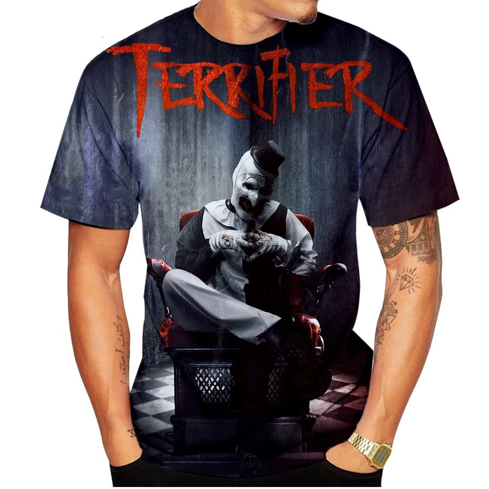 Nueva camiseta de cuello redondo cómoda y transpirable con estampado de figura nocturna de terror para hombre de fiesta americana de verano para exteriores top de Halloween