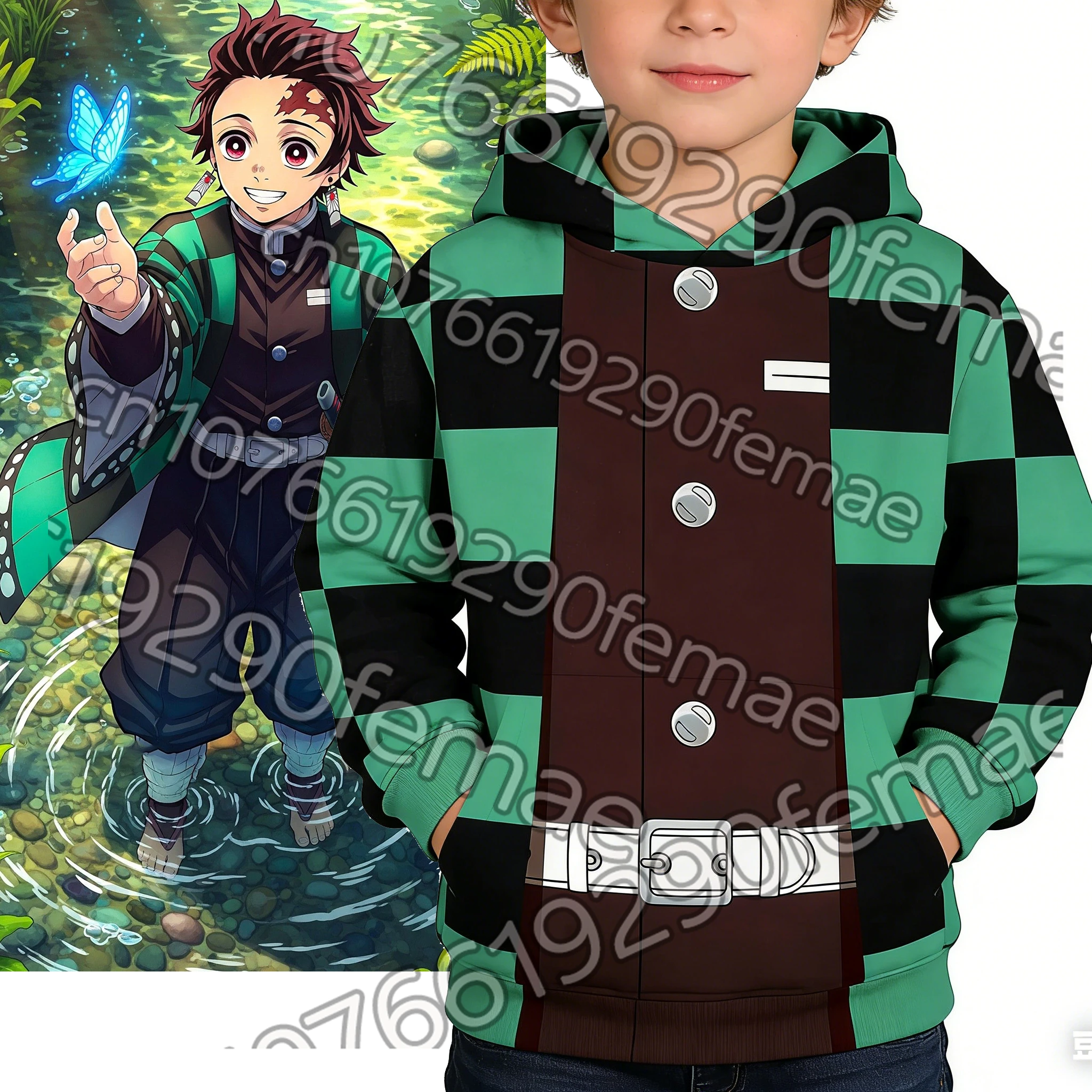 

Новая толстовка с капюшоном Demon Slayer, повседневный топ для мальчиков и девочек, костюм для косплея Танджиро Камадо, домашняя одежда для повседневной носки весной и зимой