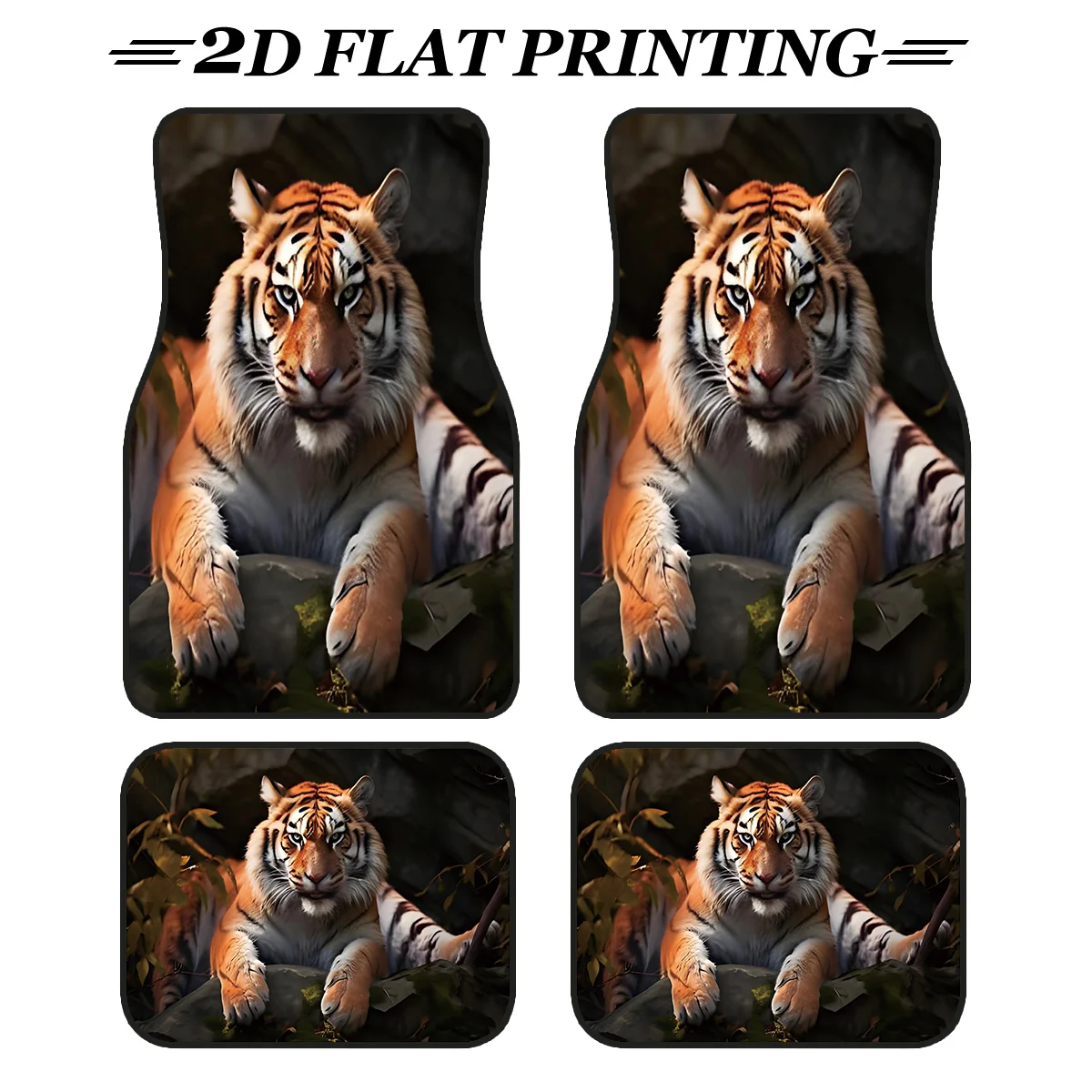 4pcs Tiger Pattern Polyester Car Floor Mats | All-Weather Protection, Daily Commute Mats, Suitable For Sedans And SUVs, Interior