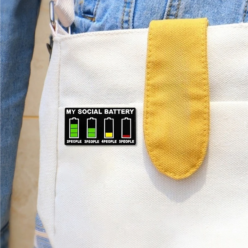 My Social English Letter Battery Creative Design Enamel Brooch Alloy Pin Badge For Commute DIY Bag Clothes Hat Scarf Decoration