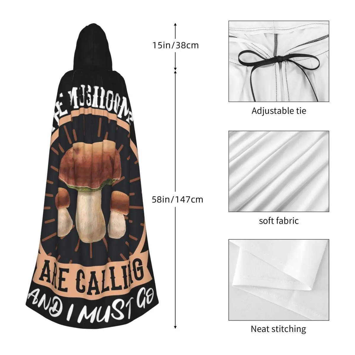 جمع الفطر منتقي الفطر الخنازير طويل مقنع عباءة الساحرة القرون الوسطى زي تأثيري كيب هالوين مصاص دماء للجنسين