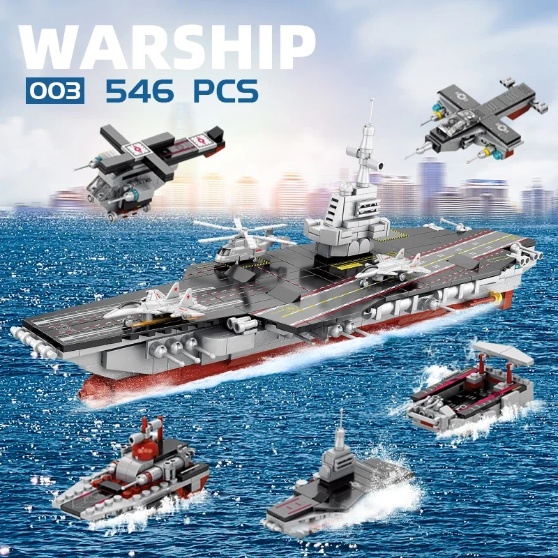 562pcs 8in1 Aircraft Cruiser Destroyer Battleship Army Warship Building Block Military Ship Truck Car Plane Bricks Children Toys