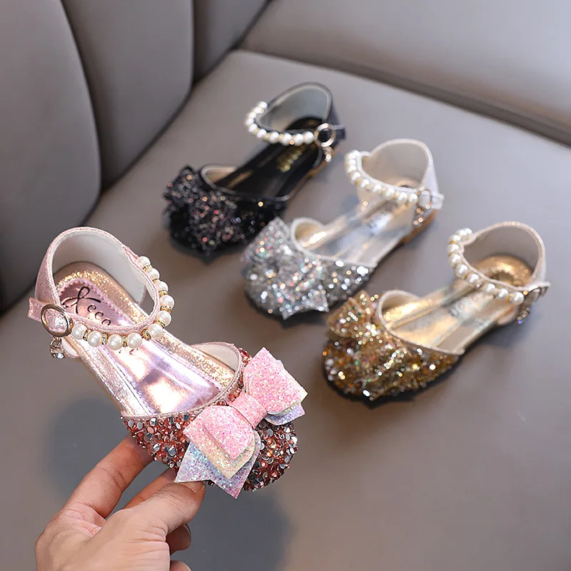 Sandalias de lentejuelas para niñas, zapatos de princesa para niñas, zapatos de boda bonitos a la moda, H537