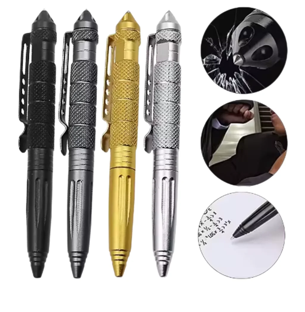 Penna tattica multifunzione in lega di alluminio di emergenza per rompere il vetro, strumenti di sopravvivenza di sicurezza per campeggio all'aperto