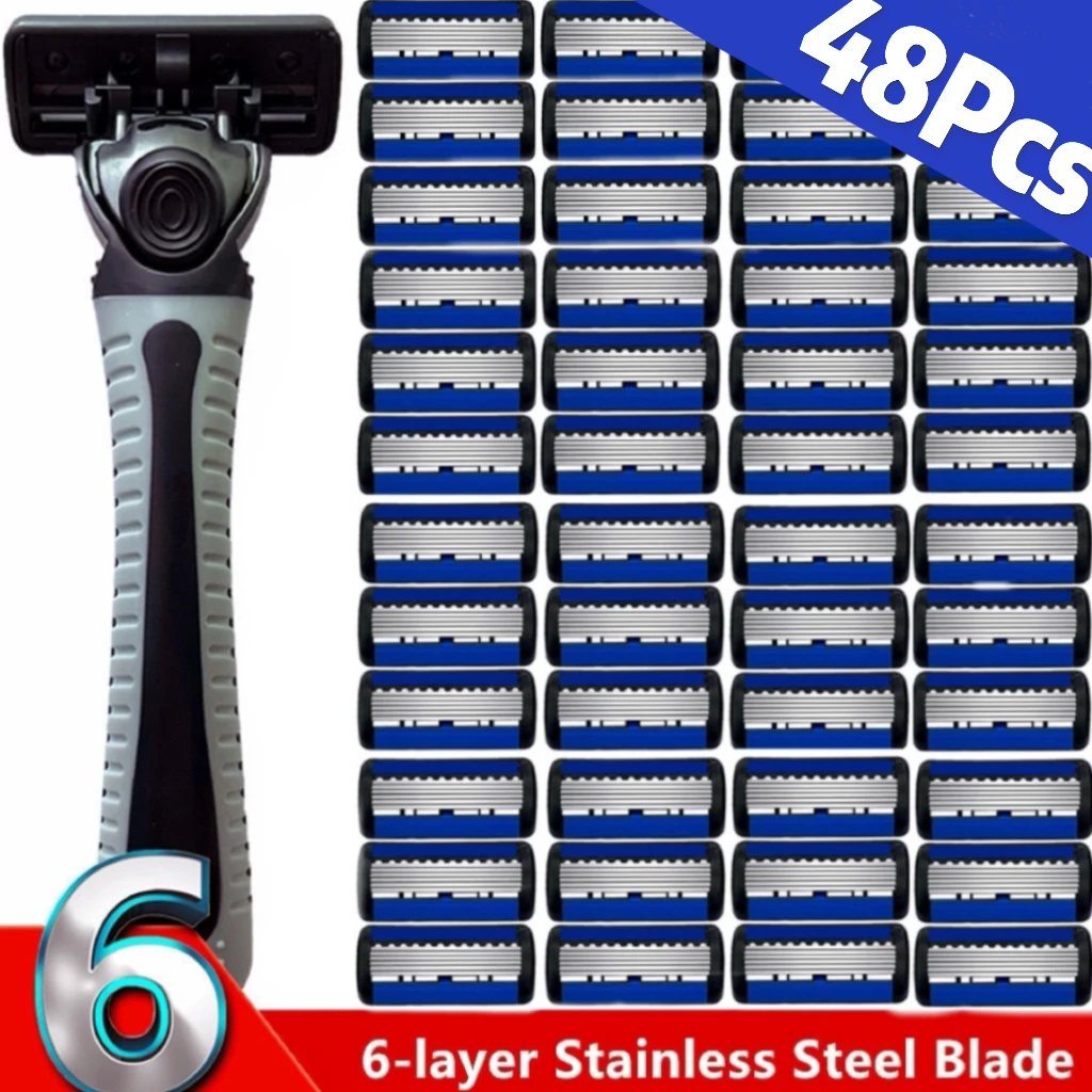 

Super 6-Layer Razor Head Manual Shaver , Stainless Steel Classic Double Edge Blade Razor Safety Shaving Beard Moustache