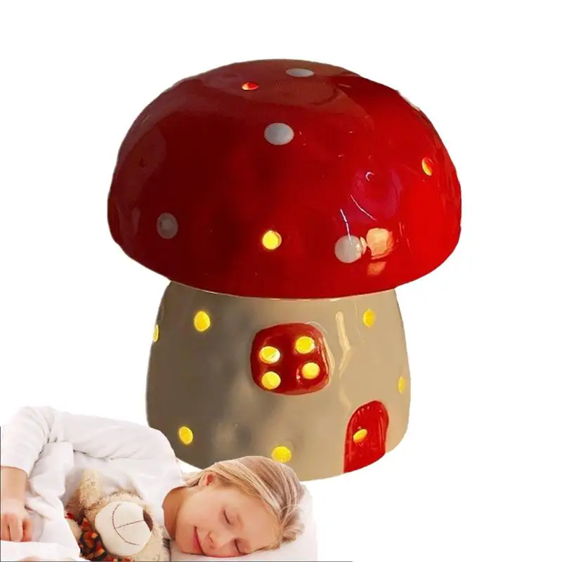 

Cute Mushroom Night Light Ceramic Battery Powered Lamp Living Room Bedroom Decor Children Bedside Decoration Night Lamps