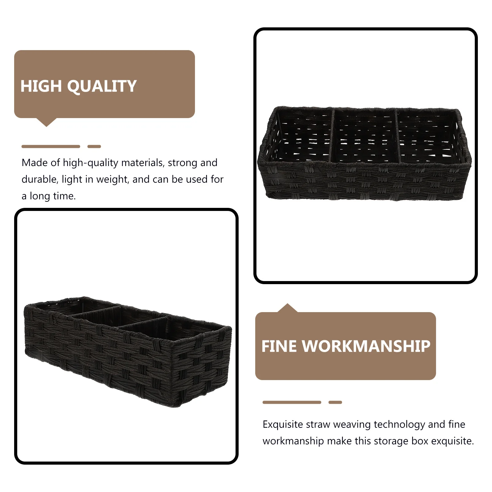 

Black 3 Grid Rectangular Storage Box Desk ganizer Home Office School Lightweight Container Household Sundries Box