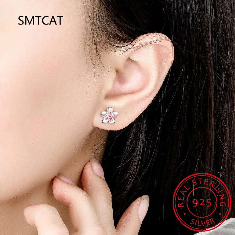 Moissanite 925 Sterling Silver Stud Earrings, Brilliant Sakura Shape VVS1 Clarity Lab Created Diamond Earrings MSE041