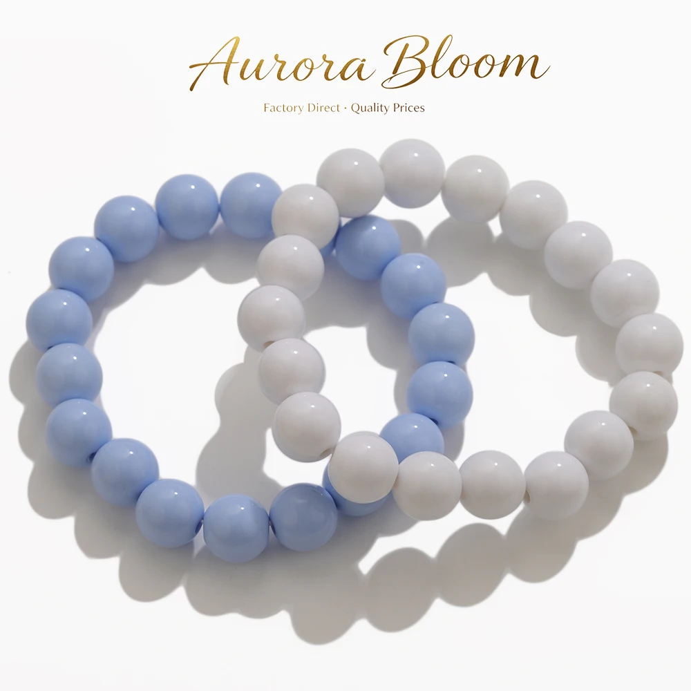 Pulsera de cuentas acrílicas azul y blanca, ideal para el verano, con cuentas redondas y lisas con motivos de Buda, elástica, para yoga, versátil, perfecta para fiestas, como regalo o para complementar cualquier atuendo.