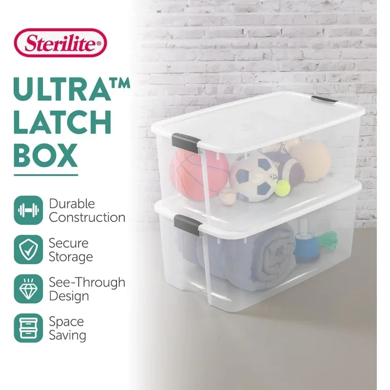 Sterilite 116 Qt Ultra Latch Box Set, Stackable Storage Bin with Lid, Plastic Container with Heavy Duty, 12-Pack