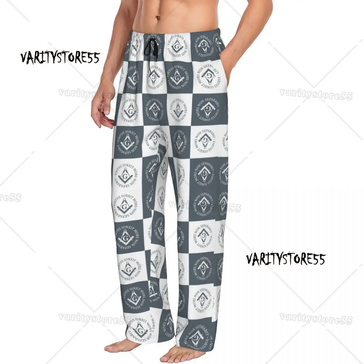 Custom Men's F-Freemasons Sign Pajama Pants Printed Masonic Sleep Sleepwear Bottoms with Pockets
