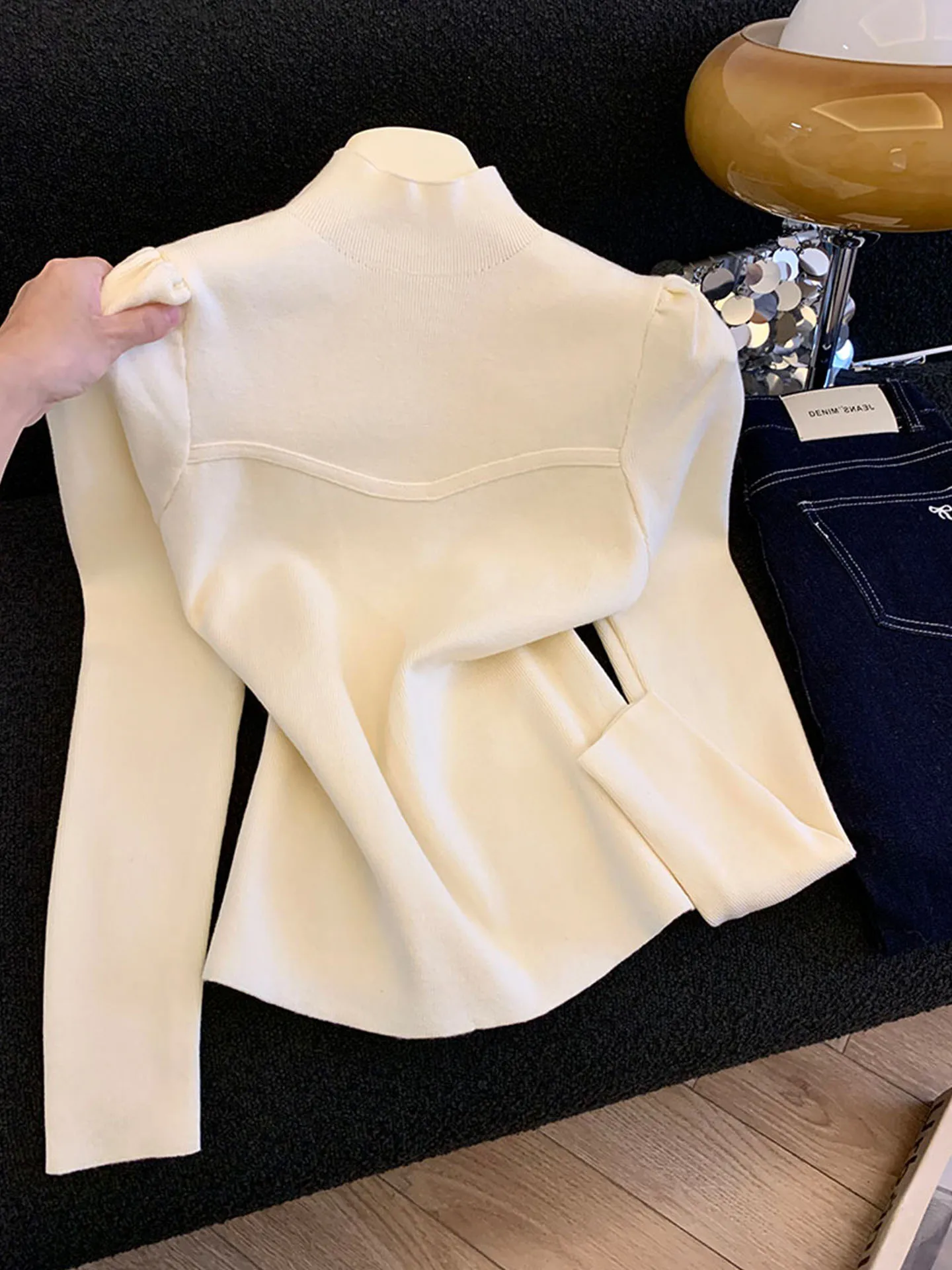 

Emily Clud Recommended Puff Sve f High Ne Knitwear Women's Slim Fit Autumn Winter Base Layer Sweater Warm Thermal